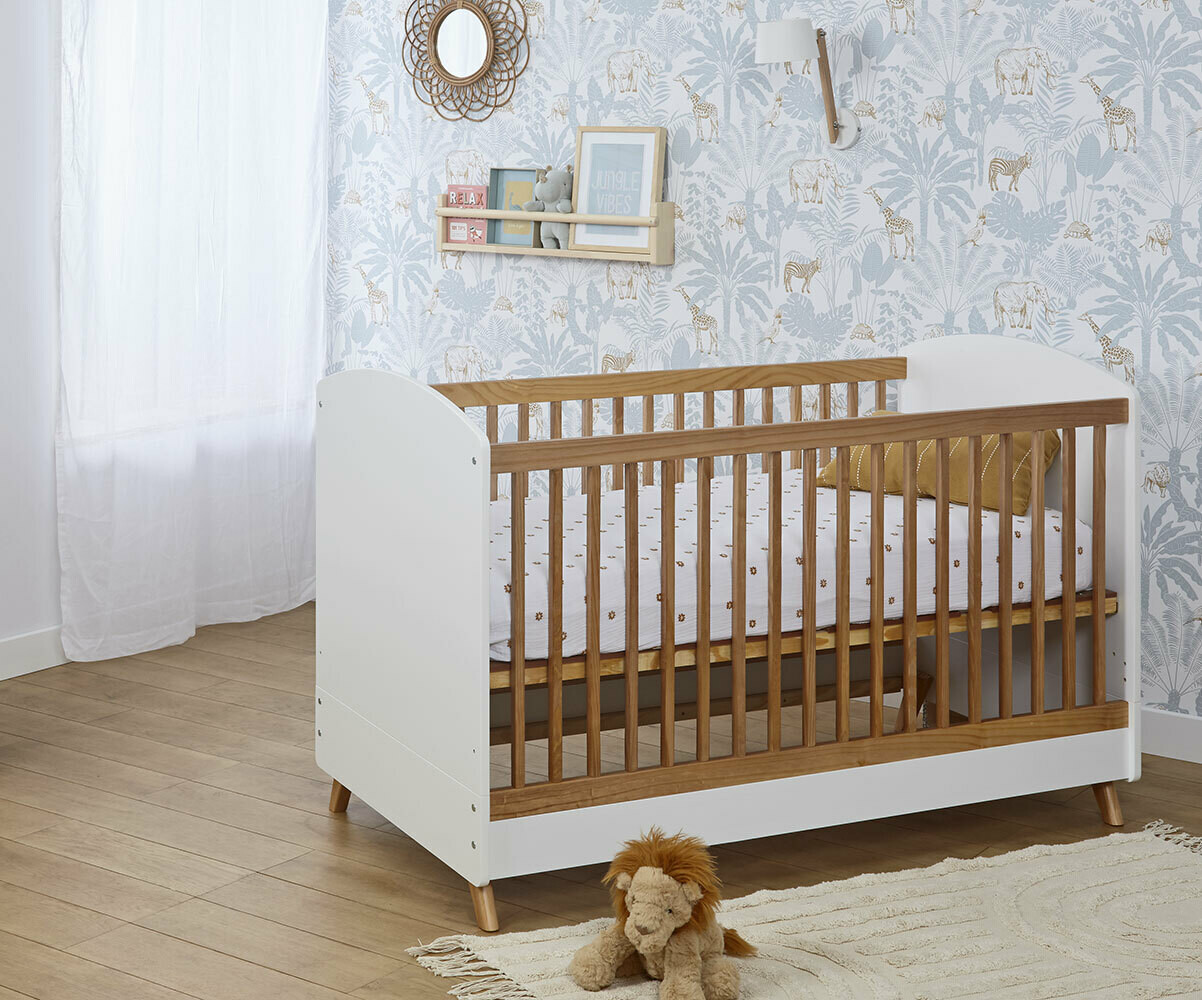 Lit bébé avec barrière amovible + rangement bibliothèque LIGNE PIROUETTE -  blanc, Chambre et rangement