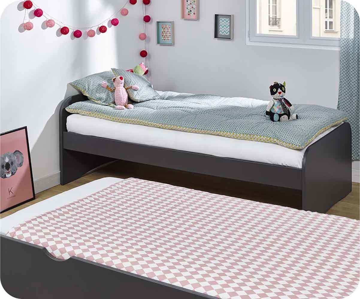 TiCAA Lit gigogne enfant mini Micki hêtre naturel, 2 matelas 90x200 cm