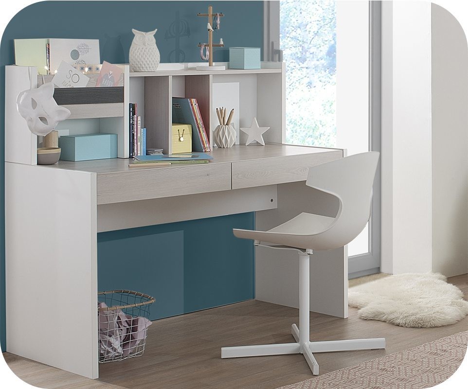 Relaxdays Bureau et chaise pour enfants, tiroir et 2 compartiments ouverts,  motif maritime, bleu - blanc