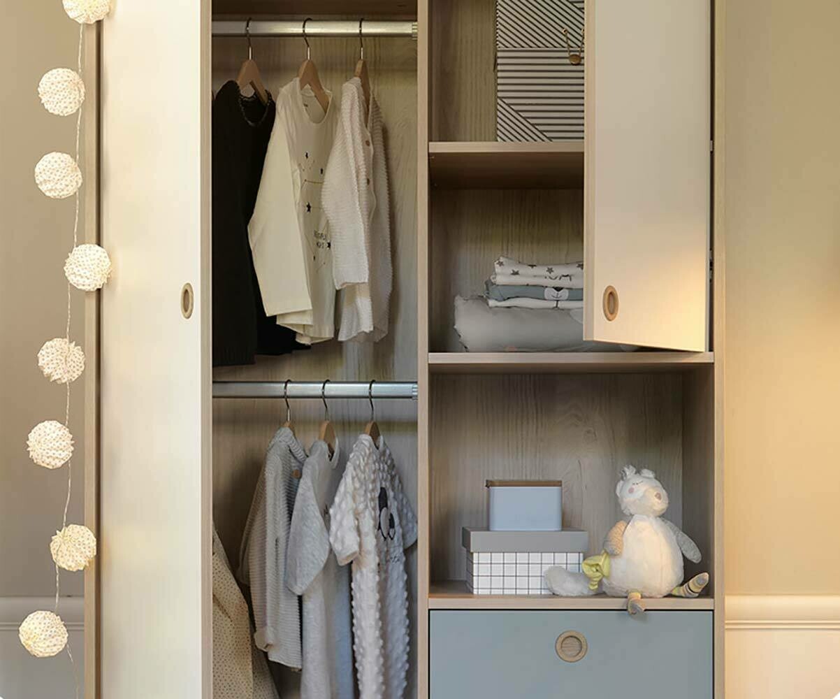 Armoire Bebe Perle Blanche Et Bois