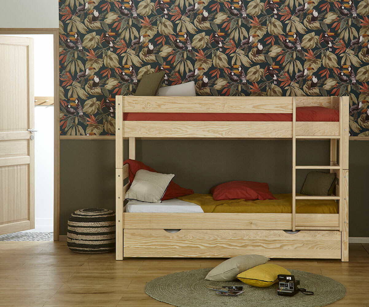 Lit superposé bas gigogne adulte 3 places 1,2,3 Bois naturel 90x200 cm