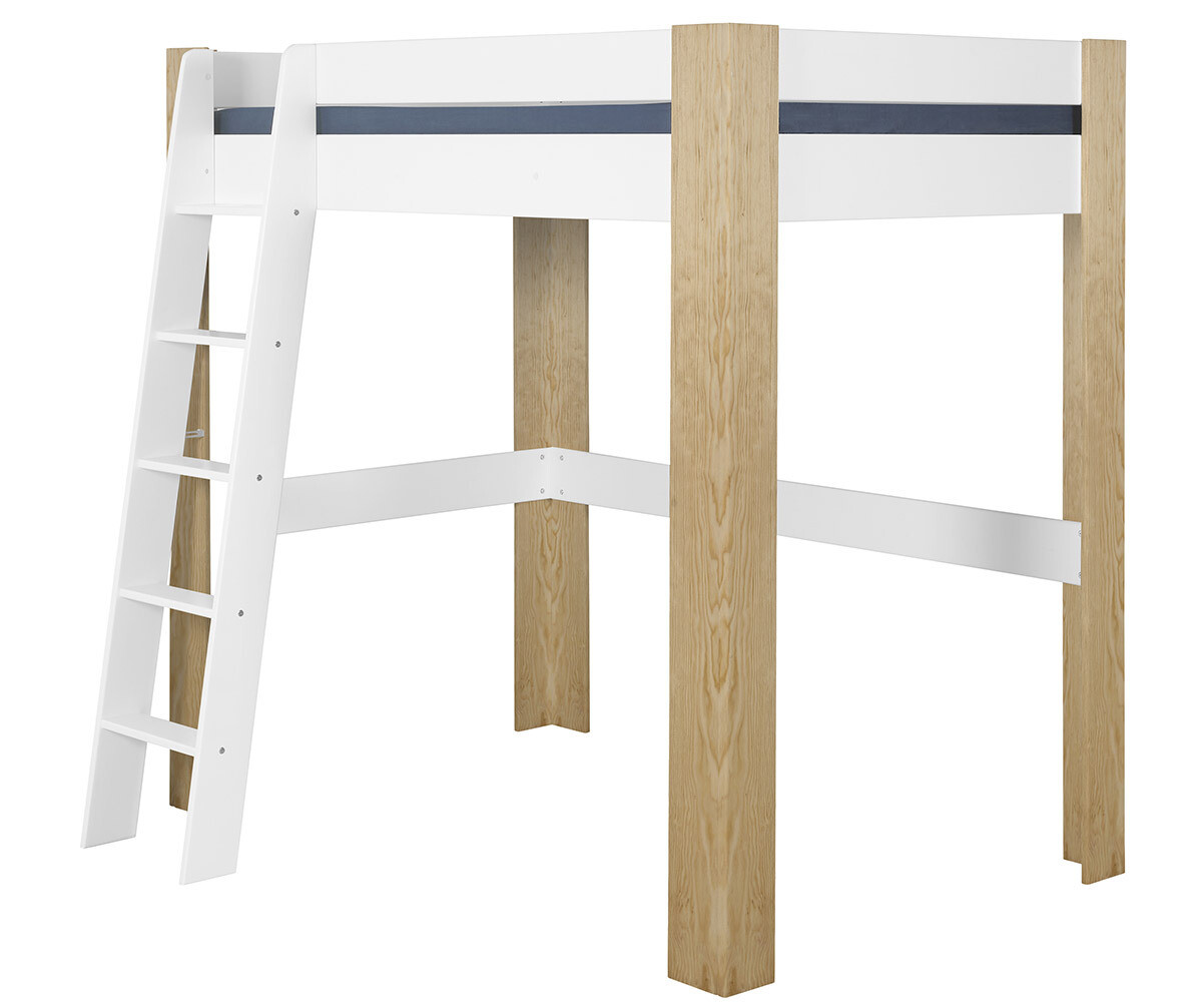 Lit mezzanine ado 2 places avec matelas Naolo Blanc et bois 140x190 cm