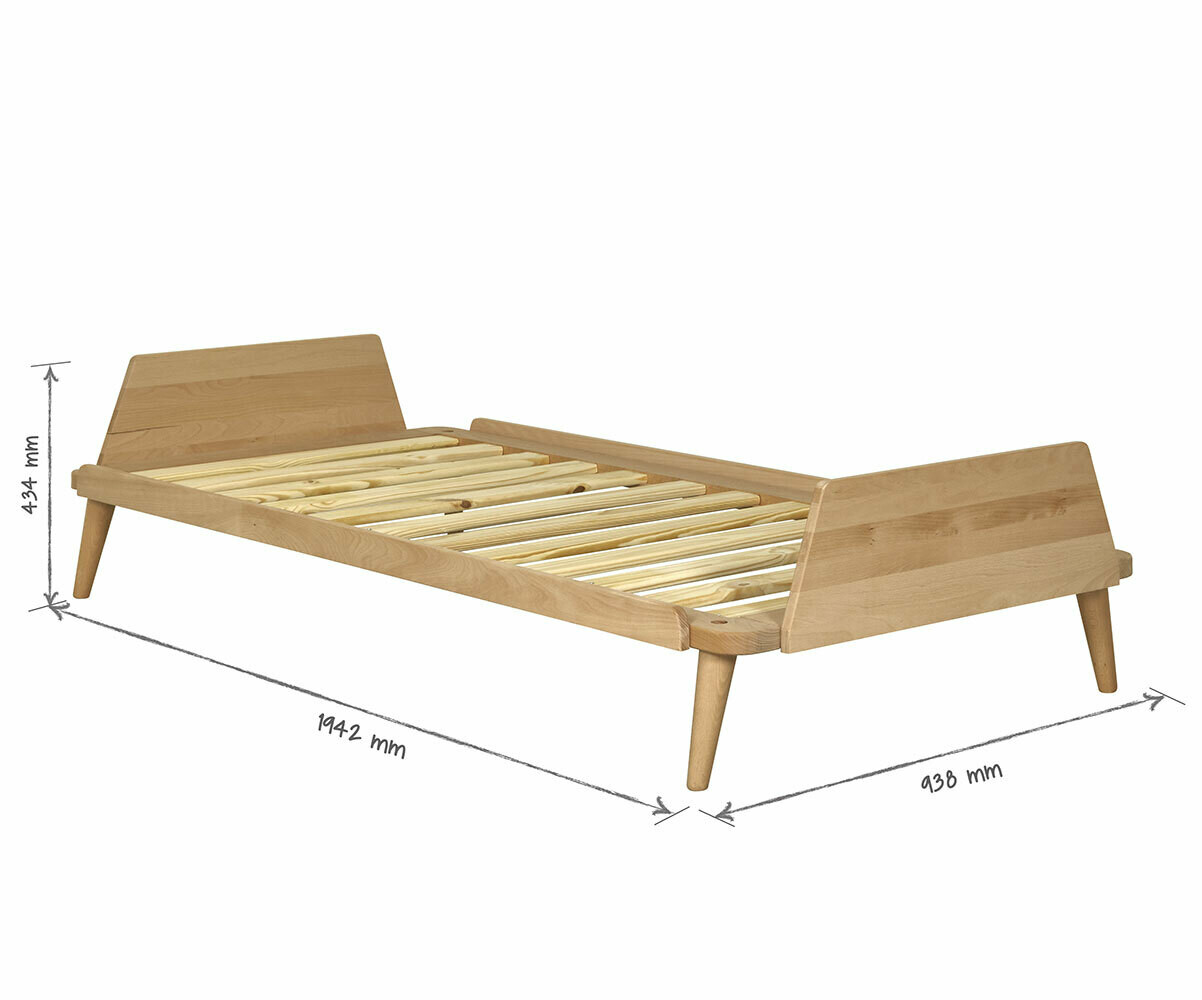 Lit adulte 1 place et demi 120x190 Kyou. En hêtre massif avec