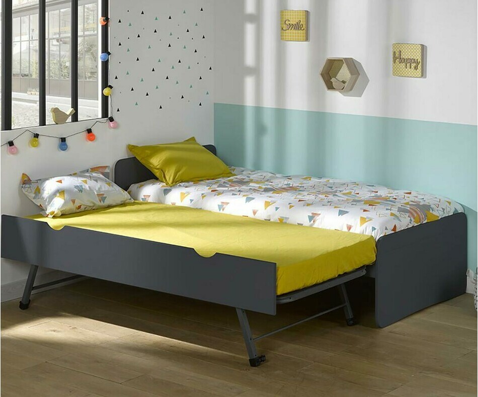 Lit Enfant Gigogne Willow Gris Anthracite avec sommier gigogne sur élevé Lit Enfant Gigogne Willow Gris Anthracite avec sommier gigogne sur élevé