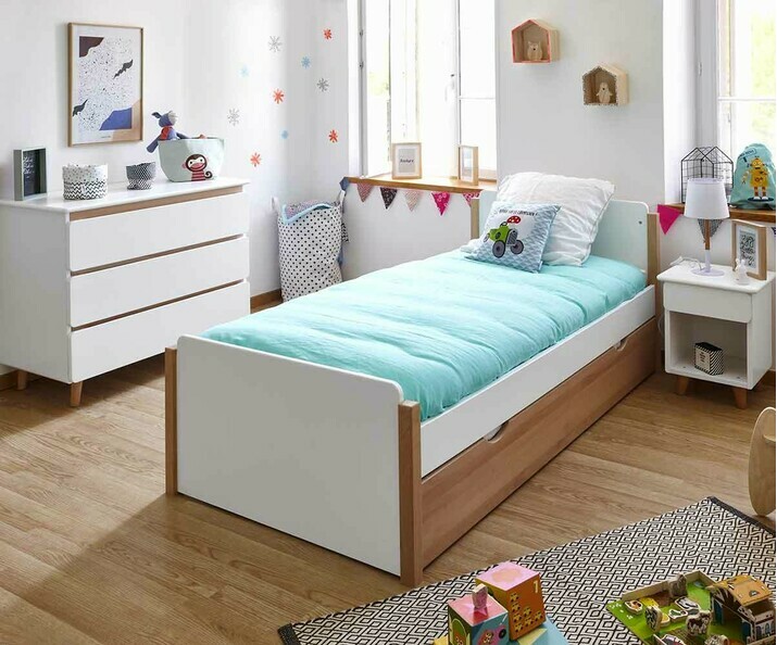 Lit Enfant Mi-Hauteur Sweet, Meuble en Bois Massif, Made In France.