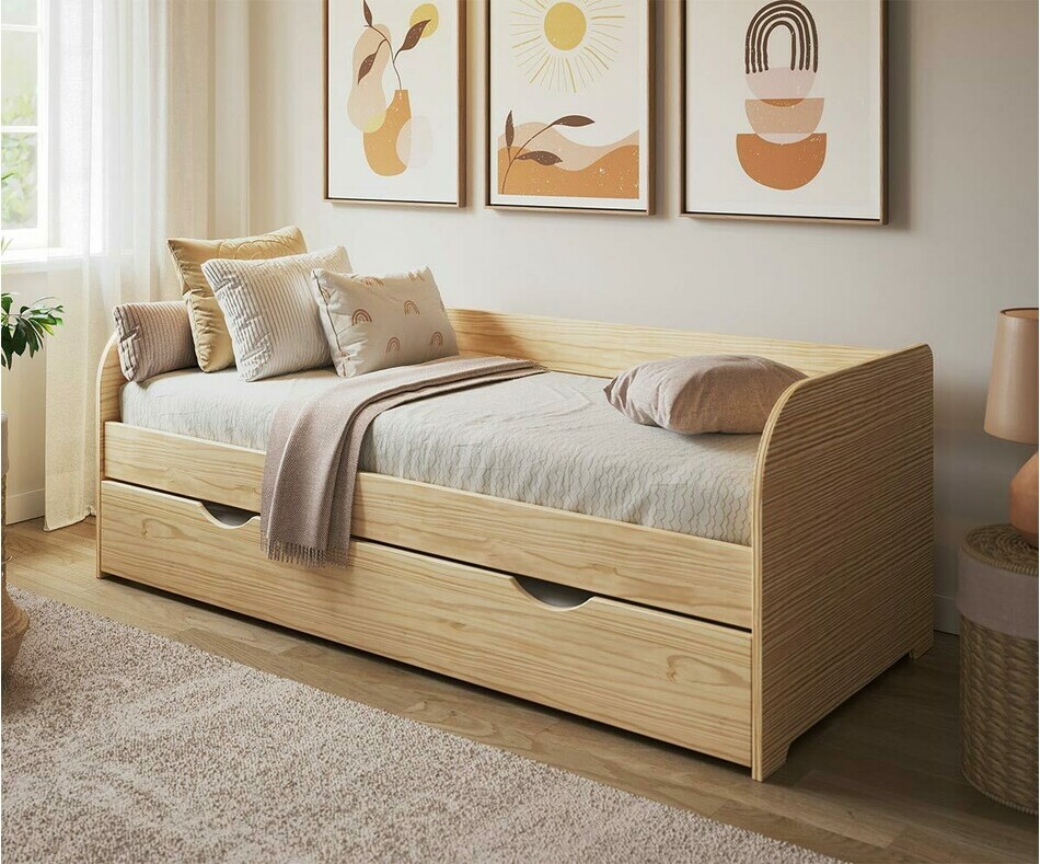 Lit gigogne adulte Bali bois naturel Lit gigogne adulte Bali bois naturel