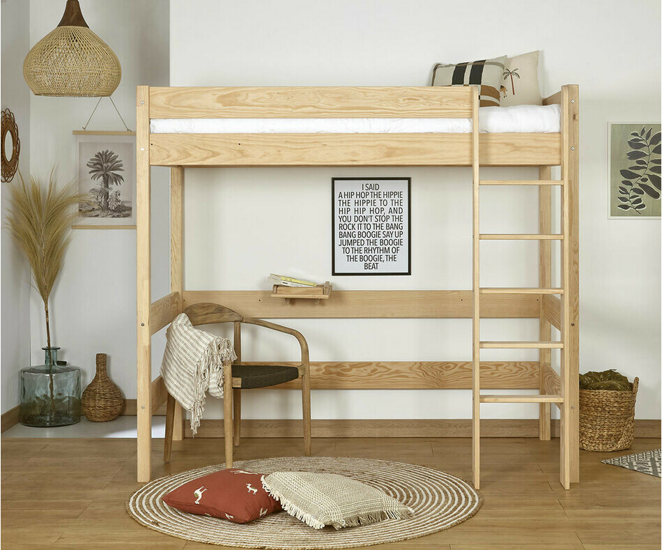 Lit mezzanine ado Clay bois naturel avec matelas Lit mezzanine ado Clay bois naturel avec matelas