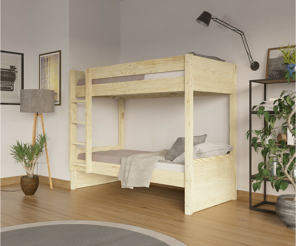 Lit superposé adulte Yooni bois 2 couchages avec matelas Lit superposé adulte Yooni bois 2 couchages avec matelas