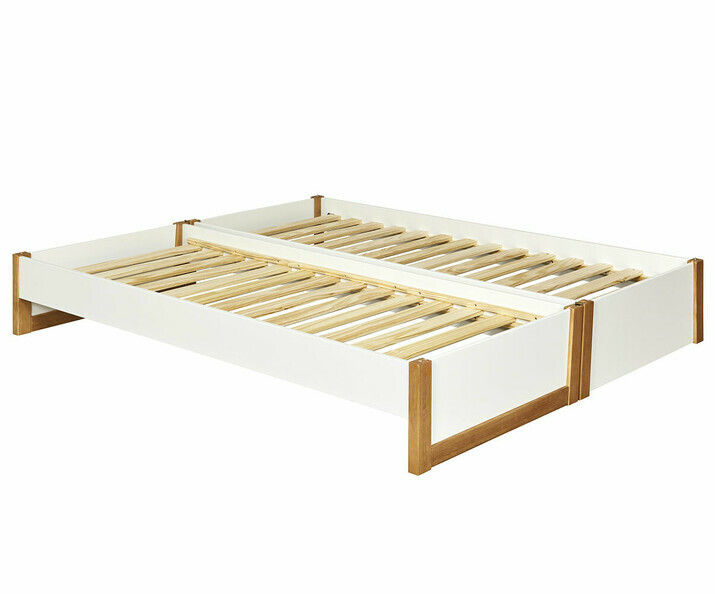 Lit gigogne enfant ouvert bois et blanc