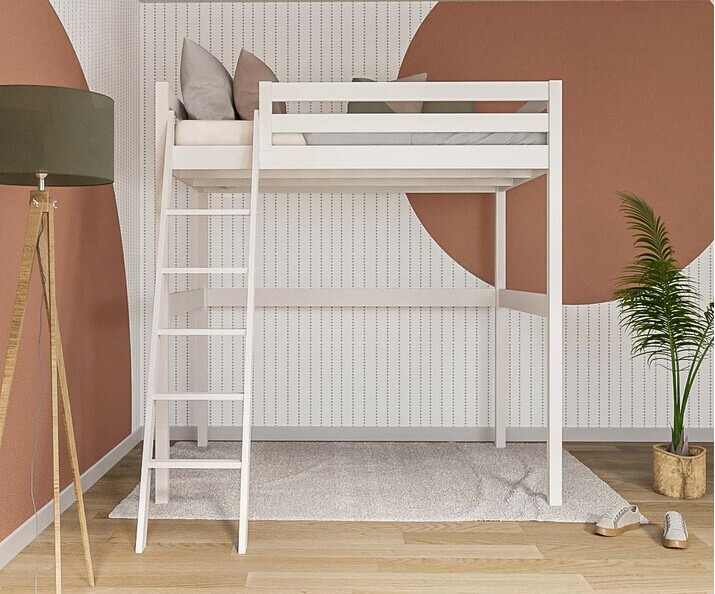 Lit mezzanine deux places enfant blanc avec matelas