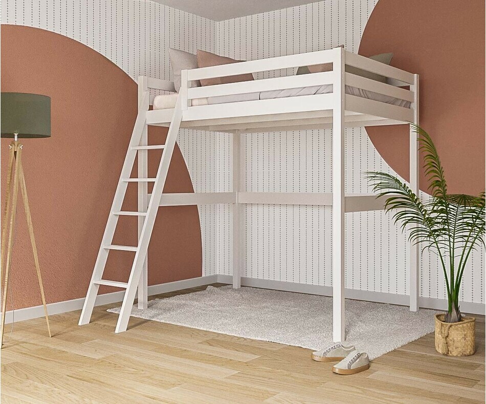 Lit mezzanine enfant Cargo blanc avec matelas