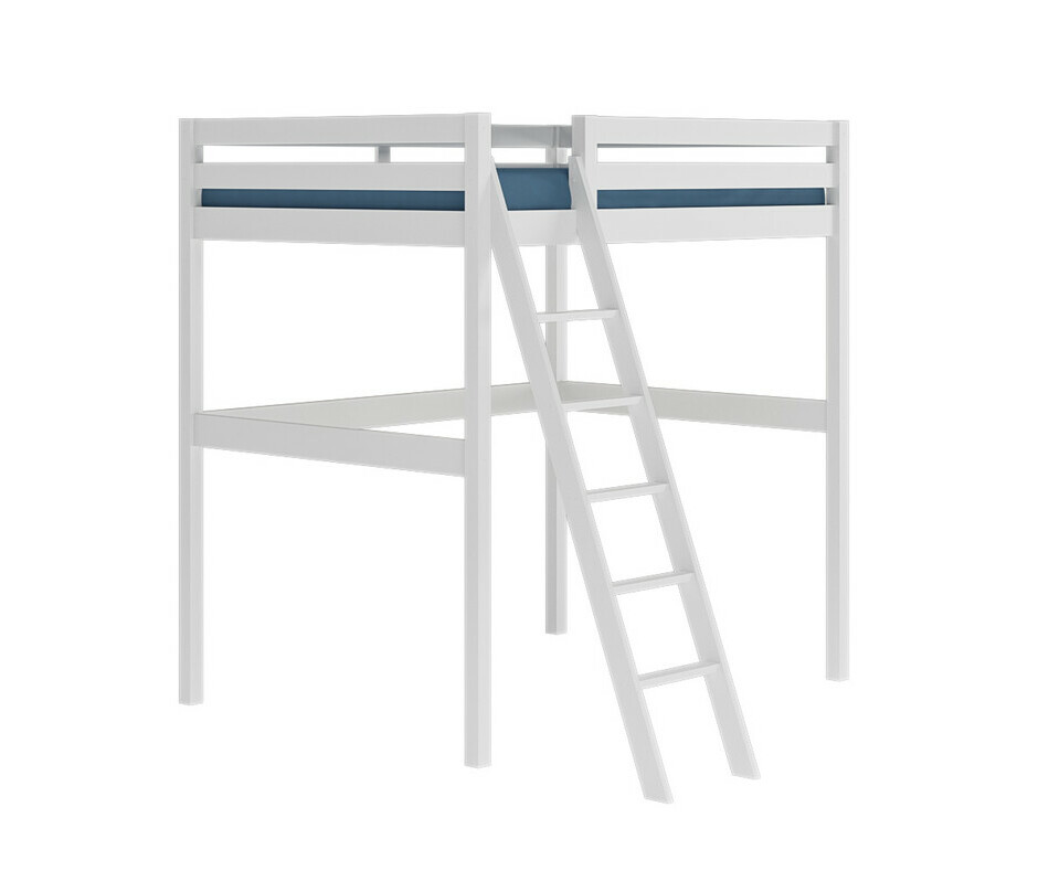 Lit mezzanine Cargo en bois massif blanc avec matelas