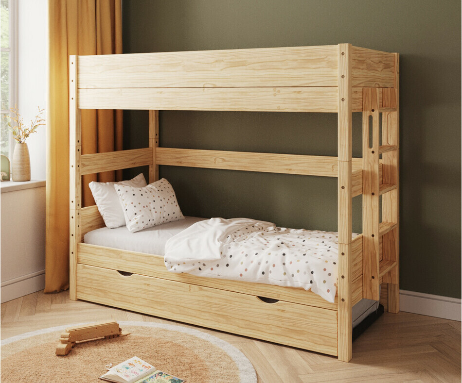 Lit superposé haut enfant avec sommier gigogne et échelle petit côté Combeebed bois Lit superposé haut enfant avec sommier gigogne et échelle petit côté Combeebed bois