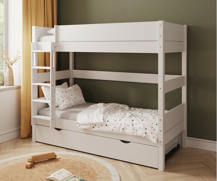 Lit superposé haut enfant avec sommier gigogne et échelle grand côté Combeebed blanc Lit superposé haut enfant avec sommier gigogne et échelle grand côté Combeebed blanc